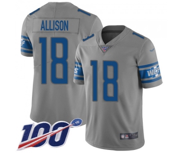 Nike Lions #18 Geronimo Allison Gray Men's Stitched NFL Limited Inverted Legend 100th Season Jersey