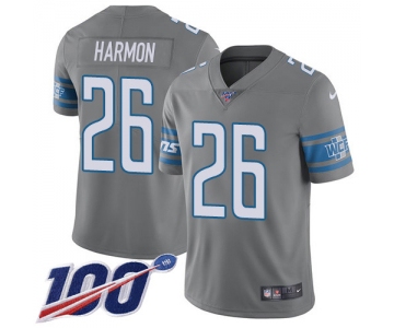 Nike Lions #26 Duron Harmon Gray Men's Stitched NFL Limited Rush 100th Season Jersey