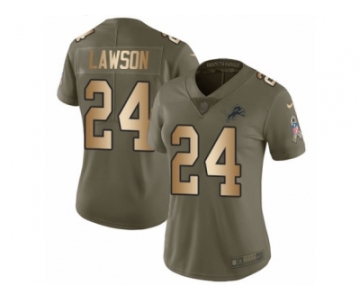 Women Nike Detroit Lions #24 Nevin Lawson Limited Olive Gold Salute to Service NFL Jersey