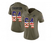 Women Nike Detroit Lions #64 Travis Swanson Limited Olive USA Flag Salute to Service NFL Jersey