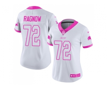 Women Nike Detroit Lions #72 Frank Ragnow Rush Fashion White Pink Limited NFL