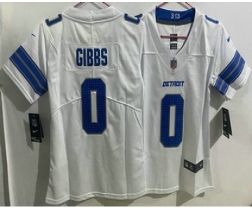 Women's Detroit Lions #0 Jahmyr Gibbs Limited White Vapor Jersey