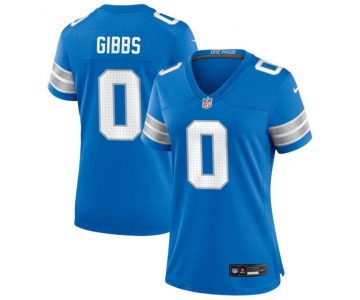 Women's Detroit Lions #0 Jahymr Gibbs Blue Limited Football Stitched Game Jersey