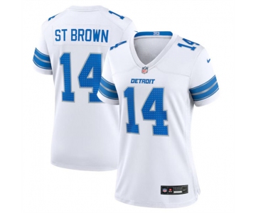 Women's Detroit Lions #14 Amon-Ra St. Brown White Stitched Jersey