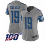 Women's Detroit Lions #19 Kenny Golladay Limited Gray Inverted Legend 100th Season Football Jersey