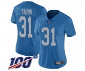 Women's Detroit Lions #31 Teez Tabor Blue Alternate Vapor Untouchable Limited Player 100th Season Football Jersey