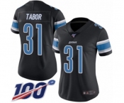 Women's Detroit Lions #31 Teez Tabor Limited Black Rush Vapor Untouchable 100th Season Football Jersey