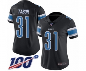 Women's Detroit Lions #31 Teez Tabor Limited Black Rush Vapor Untouchable 100th Season Football Jersey
