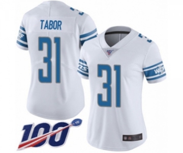 Women's Detroit Lions #31 Teez Tabor White Vapor Untouchable Limited Player 100th Season Football Jersey
