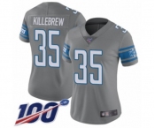 Women's Detroit Lions #35 Miles Killebrew Limited Steel Rush Vapor Untouchable 100th Season Football Jersey