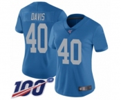 Women's Detroit Lions #40 Jarrad Davis Blue Alternate Vapor Untouchable Limited Player 100th Season Football Jersey