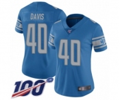 Women's Detroit Lions #40 Jarrad Davis Blue Team Color Vapor Untouchable Limited Player 100th Season Football Jersey