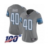 Women's Detroit Lions #40 Jarrad Davis Limited Steel Rush Vapor Untouchable 100th Season Football Jersey