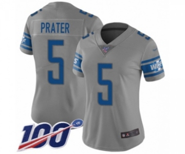 Women's Detroit Lions #5 Matt Prater Limited Gray Inverted Legend 100th Season Football Jersey