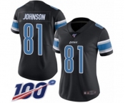 Women's Detroit Lions #81 Calvin Johnson Limited Black Rush Vapor Untouchable 100th Season Football Jersey