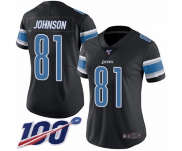 Women's Detroit Lions #81 Calvin Johnson Limited Black Rush Vapor Untouchable 100th Season Football Jersey