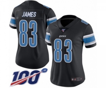 Women's Detroit Lions #83 Jesse James Limited Black Rush Vapor Untouchable 100th Season Football Jersey