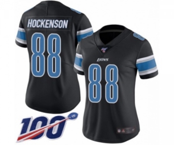 Women's Detroit Lions #88 T.J. Hockenson Limited Black Rush Vapor Untouchable 100th Season Football Jersey