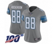 Women's Detroit Lions #88 T.J. Hockenson Limited Steel Rush Vapor Untouchable 100th Season Football Jersey