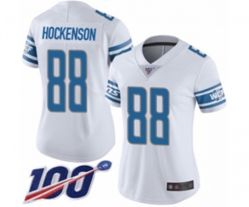 Women's Detroit Lions #88 T.J. Hockenson White Vapor Untouchable Limited Player 100th Season Football Jersey