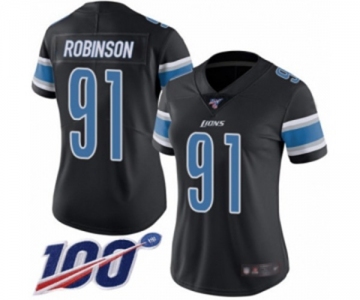 Women's Detroit Lions #91 A'Shawn Robinson Limited Black Rush Vapor Untouchable 100th Season Football Jersey