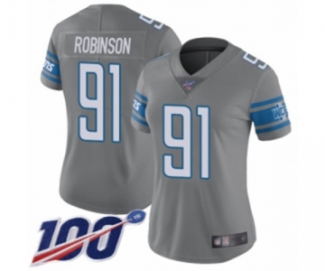 Women's Detroit Lions #91 A'Shawn Robinson Limited Steel Rush Vapor Untouchable 100th Season Football Jersey