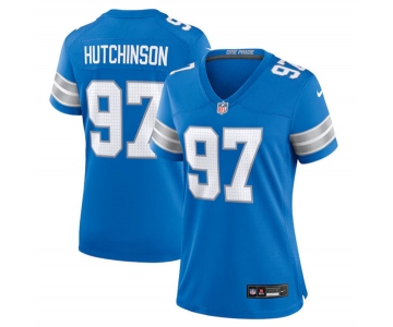 Women's Detroit Lions #97 Aidan Hutchinson Blue Stitched Jersey