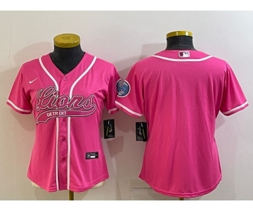 Women's Detroit Lions Blank Pink With Patch Cool Base Stitched Baseball Jersey