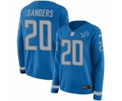 Women's Nike Detroit Lions #20 Barry Sanders Limited Blue Therma Long Sleeve NFL Jersey