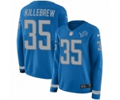 Women's Nike Detroit Lions #35 Miles Killebrew Limited Blue Therma Long Sleeve NFL Jersey