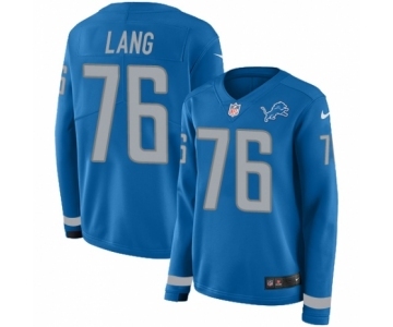 Women's Nike Detroit Lions #76 T.J. Lang Limited Blue Therma Long Sleeve NFL Jersey
