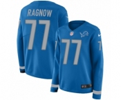 Women's Nike Detroit Lions #77 Frank Ragnow Limited Blue Therma Long Sleeve NFL Jersey