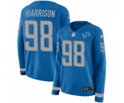 Women's Nike Detroit Lions #98 Damon Harrison Limited Blue Therma Long Sleeve NFL Jersey