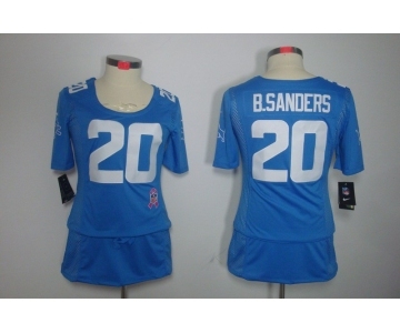 nike women nfl jerseys detroit lions #20 b.sanders blue[breast cancer awareness]