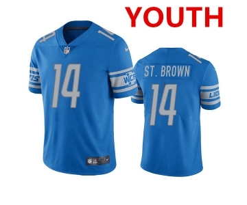 Youth Detroit Lions #14 mon-Ra St. Brown Blue Vapor Untouchable Limited Stitched Jersey