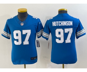 Youth Detroit Lions #97 Aidan Hutchinson Limited Blue 2024 FUSE Vapor Jersey