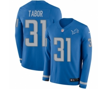 Youth Nike Detroit Lions #31 Teez Tabor Limited Blue Therma Long Sleeve NFL Jersey
