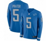 Youth Nike Detroit Lions #5 Matt Prater Limited Blue Therma Long Sleeve NFL Jersey