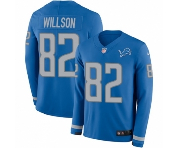 Youth Nike Detroit Lions #82 Luke Willson Limited Blue Therma Long Sleeve NFL Jersey