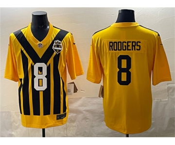 Men's Pittsburgh Steelers #8 Aaron Rodgers Gold 1933 Throwback Alternate Football Stitched Game Jersey