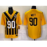 Men's Pittsburgh Steelers #90 T.J. Watt Gold 1933 Throwback Alternate Football Stitched Game Jersey
