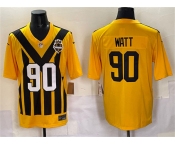 Men's Pittsburgh Steelers #90 T.J. Watt Gold 1933 Throwback Alternate Football Stitched Game Jersey
