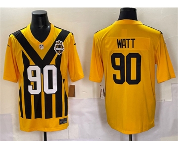 Men's Pittsburgh Steelers #90 T.J. Watt Gold 1933 Throwback Alternate Football Stitched Game Jersey