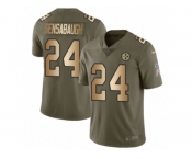Men Nike Pittsburgh Steelers #24 Coty Sensabaugh Limited Olive Gold 2017 Salute to Service NFL Jersey