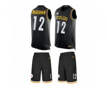 Men's Nike Pittsburgh Steelers #12 Terry Bradshaw Limited Black Tank Top Suit NFL Jersey