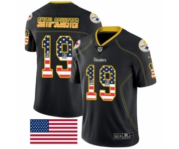Men's Nike Pittsburgh Steelers #19 JuJu Smith-Schuster Limited Black Rush USA Flag NFL Jersey