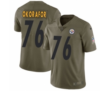 Men's Nike Pittsburgh Steelers #76 Chukwuma Okorafor Limited Olive 2017 Salute to Service NFL Jersey