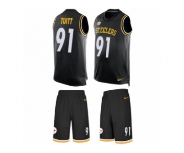 Men's Nike Pittsburgh Steelers #91 Stephon Tuitt Limited Black Tank Top Suit NFL Jersey