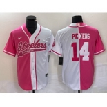 Men's Pittsburgh Steelers #14 George Pickens Pink White Two Tone With Patch Cool Base Stitched Baseball Jersey