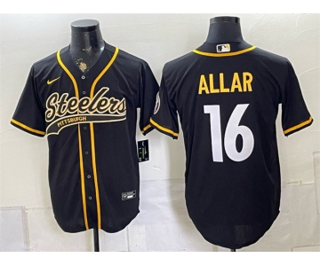 Men's Pittsburgh Steelers #16 Drew Allar Black With Patch Cool Base Stitched Baseball Jersey